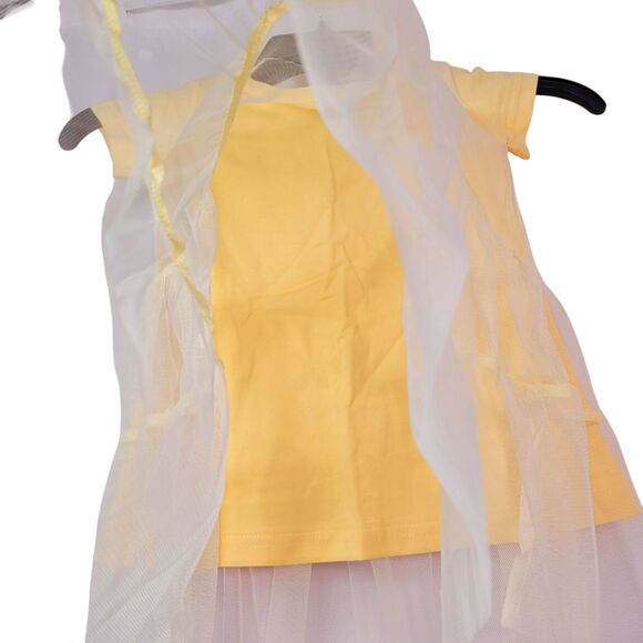 Girl's Short Sleeve Crew Neck Summer Casual Dress Yellow Size 2T - Picture 3 of 7